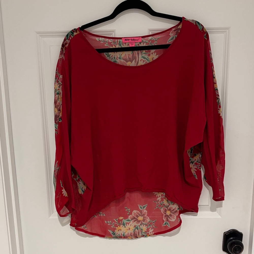 Betsey Johnson Red Floral Blouse
